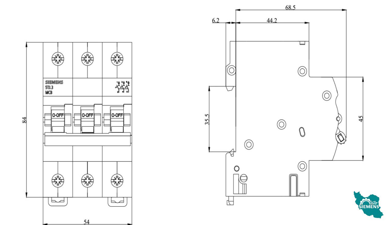  مشخصات فنی کلید مینیاتوری سه پل 40 آمپر زیمنس مدل 5TJ6340-7 